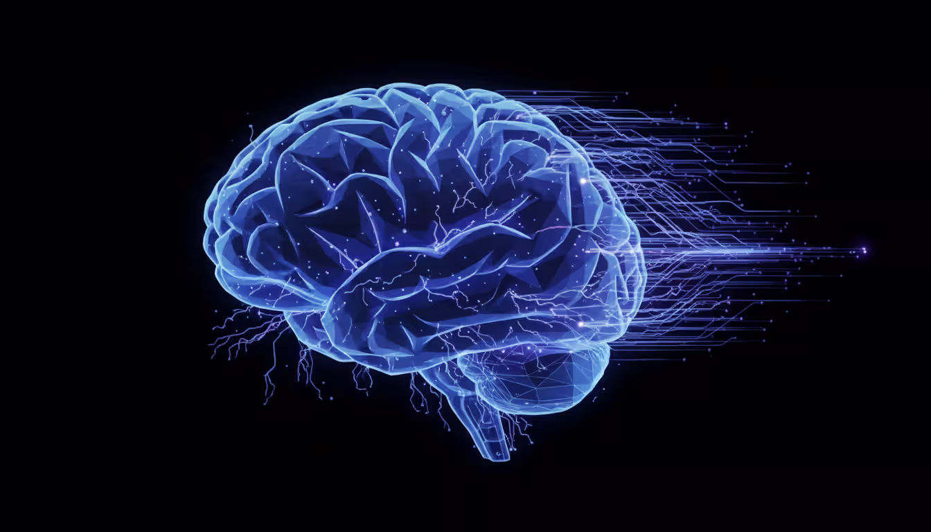 Digital illustration of a glowing human brain with illuminated neural pathways on a dark background symbolizing neuroplasticity